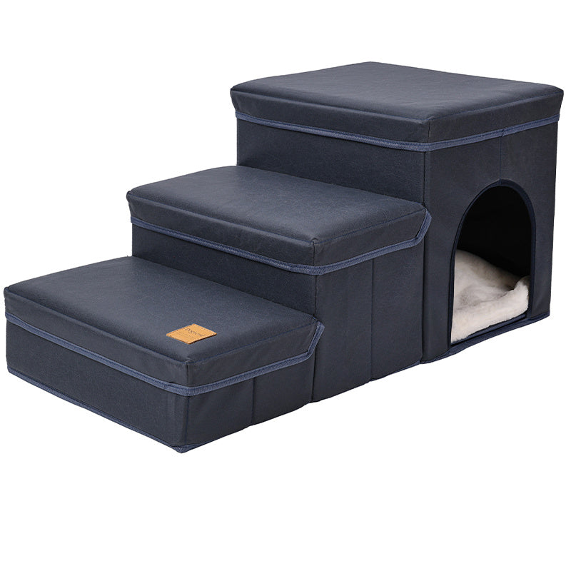 Foldable Dog Stairs With Storage - 3-Level Small To Medium Dog Breed Ramp, Oxford Fabric, Suitable For High Beds And Sofas, Pet Ladder, Dog Stairs