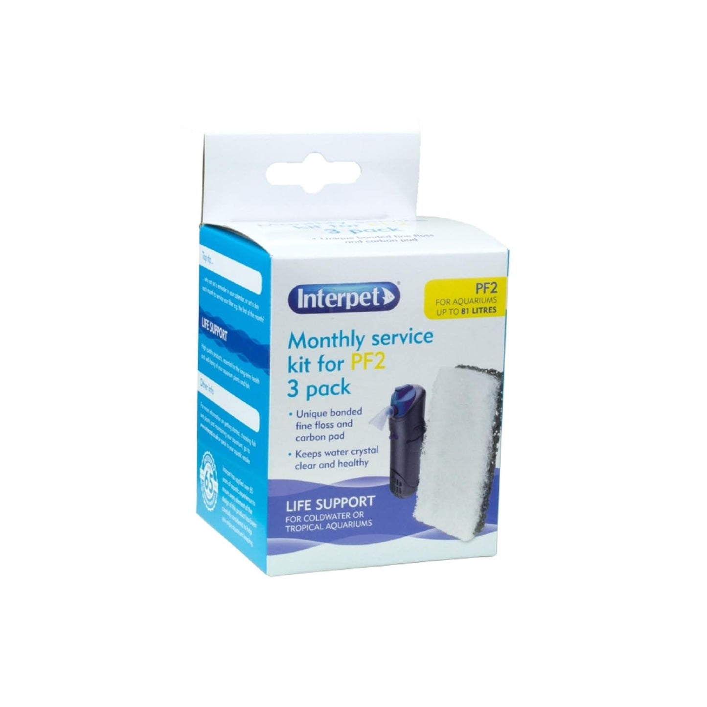 Interpet Monthly Service Kit for Interpet PF Mini Aquarium Power Filter, floss and carbon bonded replacement foams (Pack of 3),Small