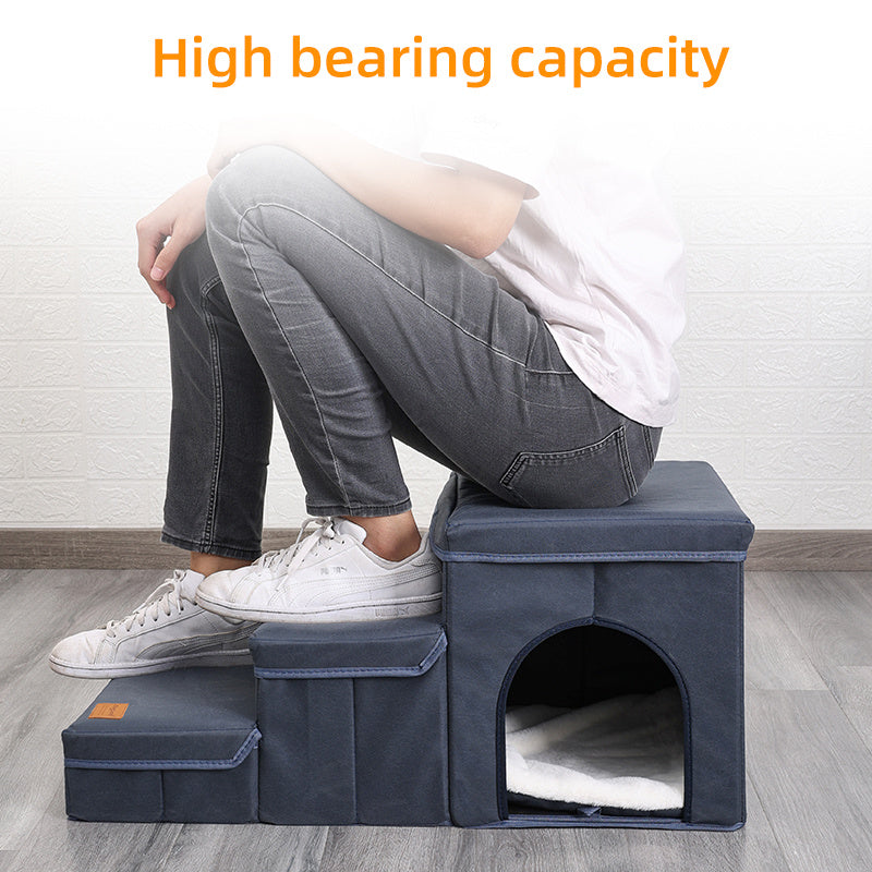 Foldable Dog Stairs With Storage - 3-Level Small To Medium Dog Breed Ramp, Oxford Fabric, Suitable For High Beds And Sofas, Pet Ladder, Dog Stairs