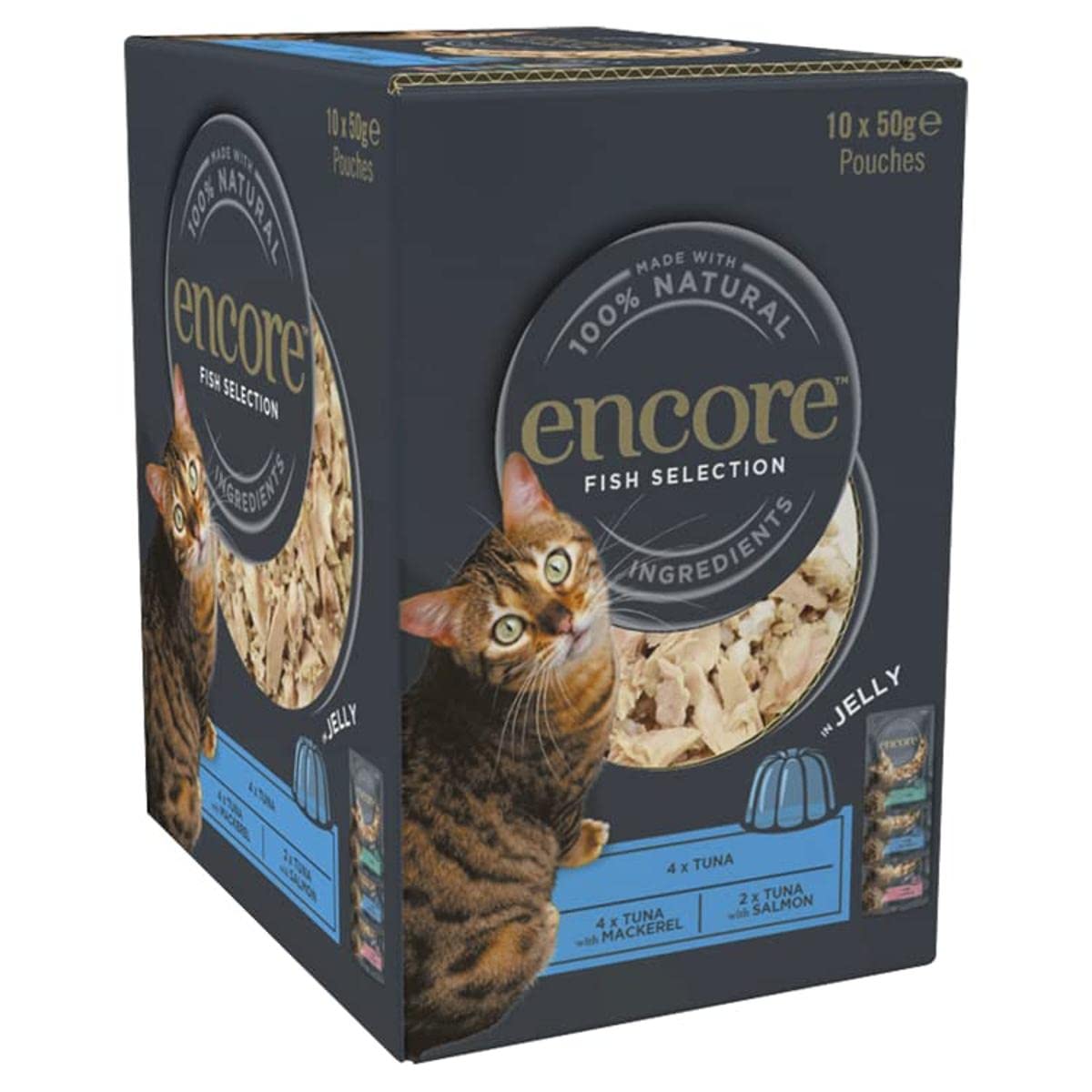 Encore 100% Natural Wet Cat Food Pouch, Tuna Fillet with Whitebait/Anchovy in Broth 70g Pouch (16 x 70g Pouches) (Packaging May Vary)