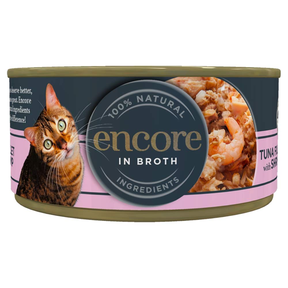 Encore 100% Natural Wet Cat Food Pouch, Tuna Fillet with Whitebait/Anchovy in Broth 70g Pouch (16 x 70g Pouches) (Packaging May Vary)