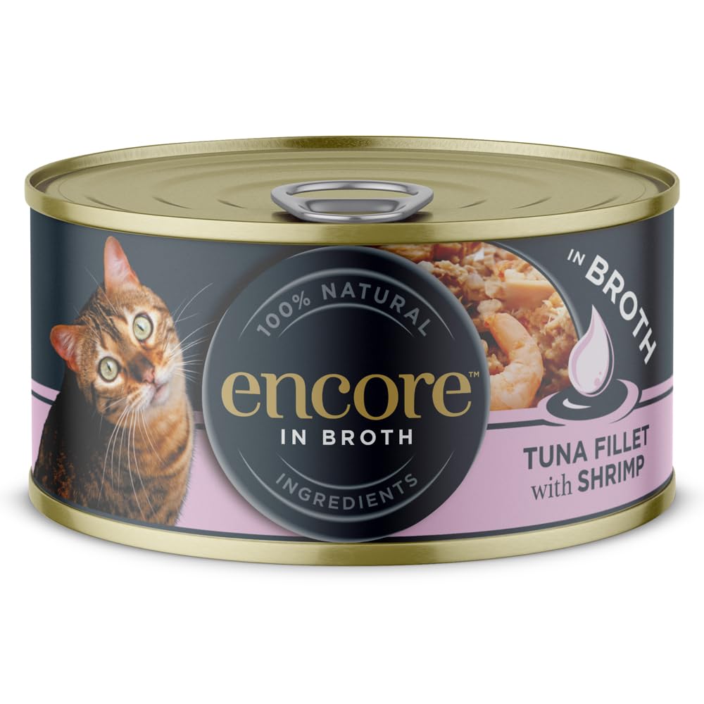 Encore 100% Natural Wet Cat Food Pouch, Tuna Fillet with Whitebait/Anchovy in Broth 70g Pouch (16 x 70g Pouches) (Packaging May Vary)