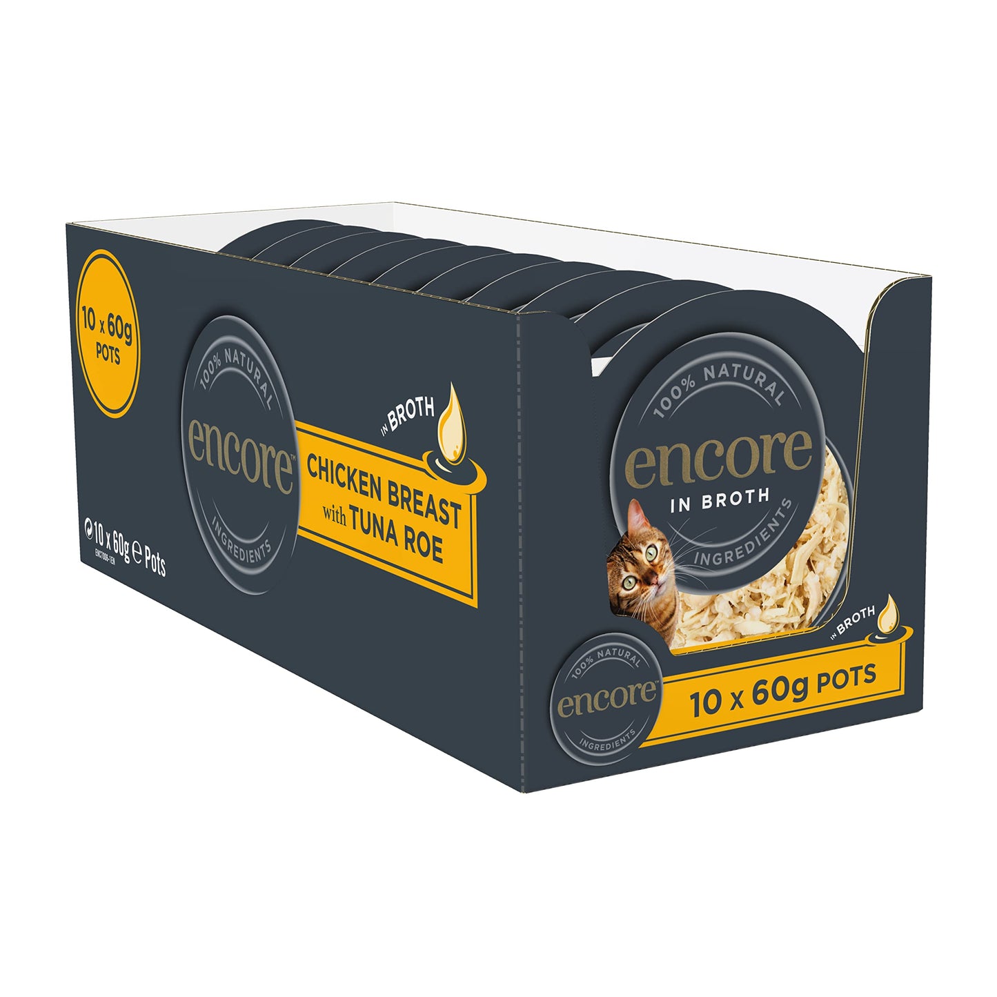 Encore 100% Natural Wet Cat Food Pouch, Tuna Fillet with Whitebait/Anchovy in Broth 70g Pouch (16 x 70g Pouches) (Packaging May Vary)