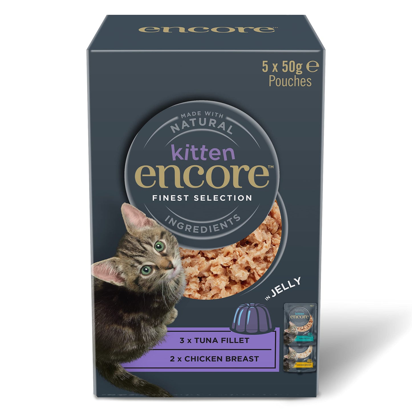 Encore 100% Natural Wet Cat Food Pouch, Tuna Fillet with Whitebait/Anchovy in Broth 70g Pouch (16 x 70g Pouches) (Packaging May Vary)