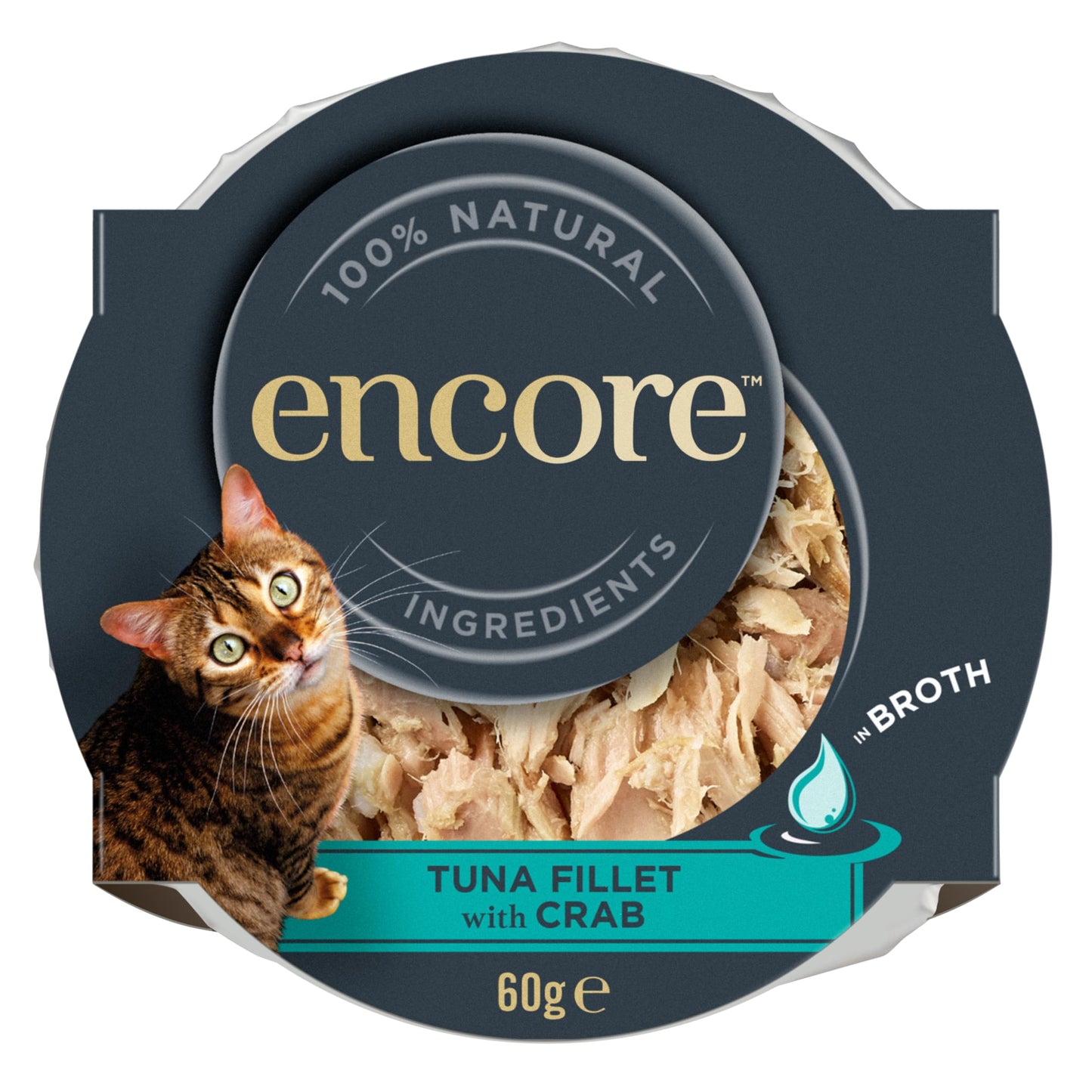 Encore 100% Natural Wet Cat Food Pouch, Tuna Fillet with Whitebait/Anchovy in Broth 70g Pouch (16 x 70g Pouches) (Packaging May Vary)