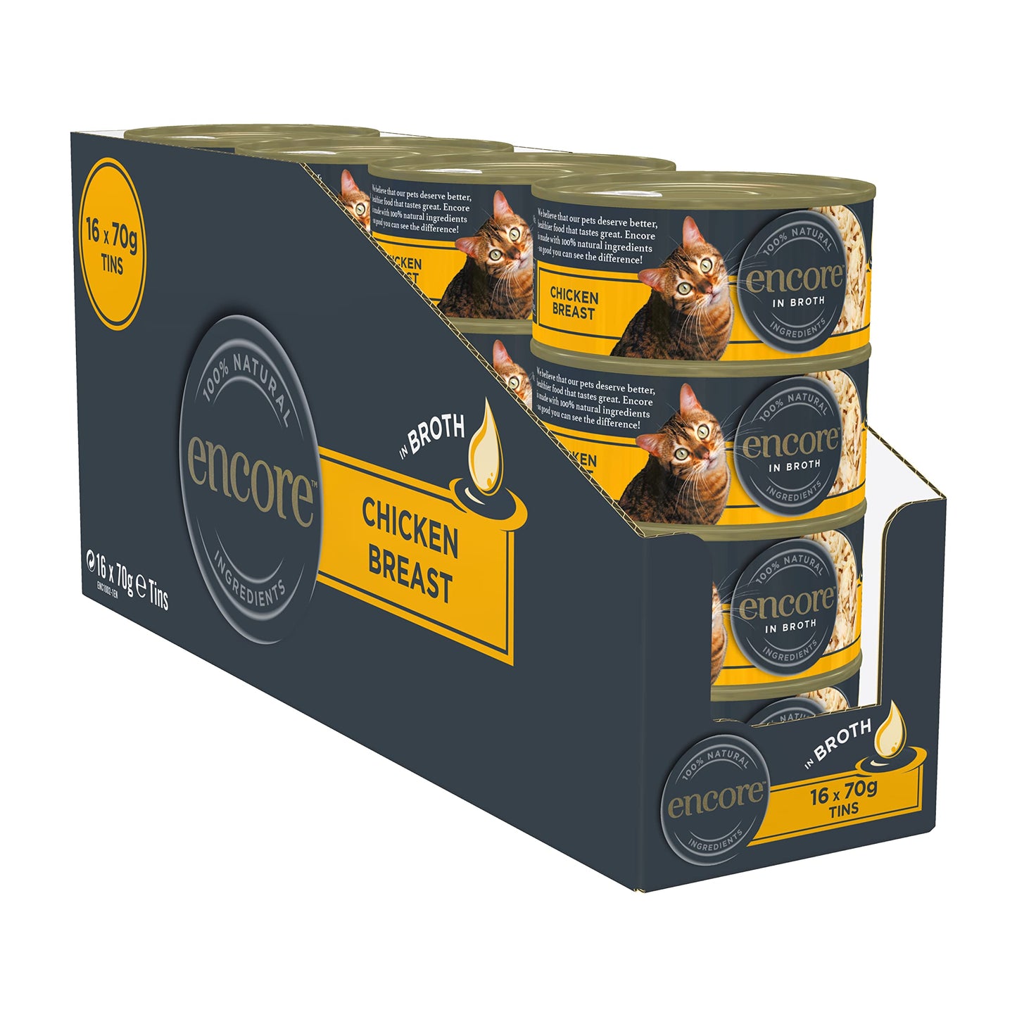 Encore 100% Natural Wet Cat Food Pouch, Tuna Fillet with Whitebait/Anchovy in Broth 70g Pouch (16 x 70g Pouches) (Packaging May Vary)