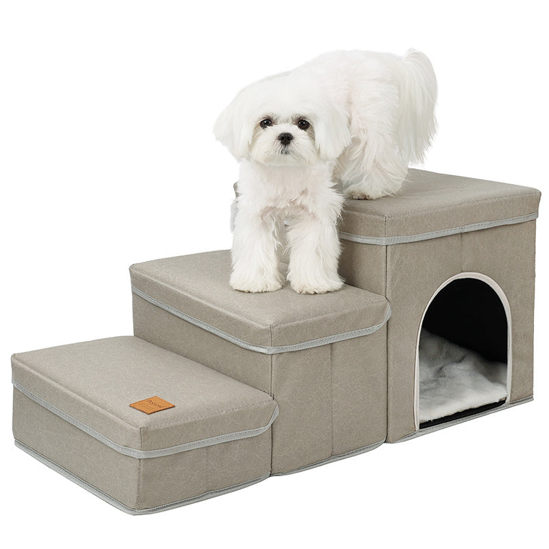 Foldable Dog Stairs With Storage - 3-Level Small To Medium Dog Breed Ramp, Oxford Fabric, Suitable For High Beds And Sofas, Pet Ladder, Dog Stairs