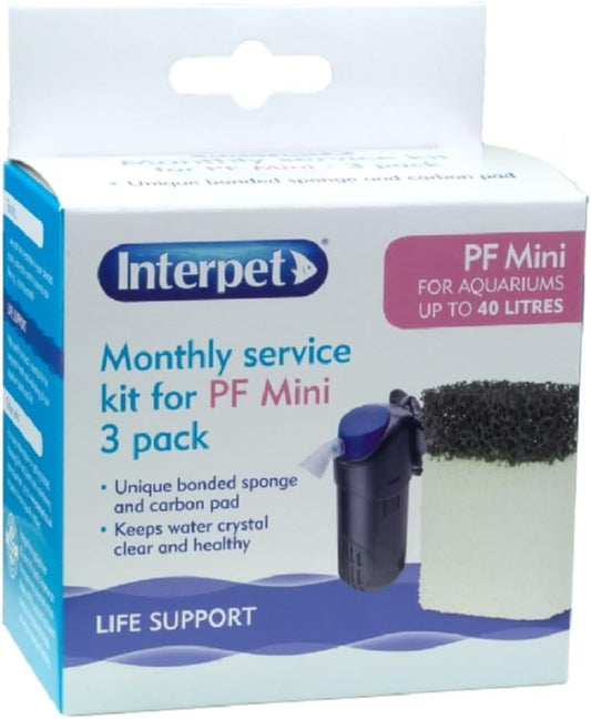 Interpet Monthly Service Kit for Interpet PF Mini Aquarium Power Filter, floss and carbon bonded replacement foams (Pack of 3),Small