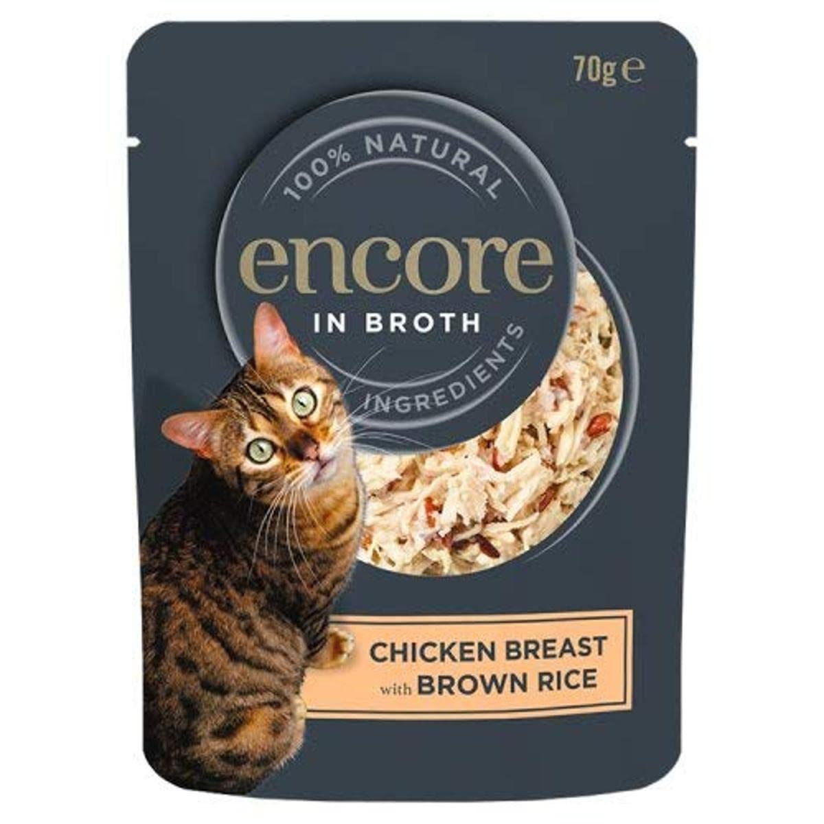 Encore 100% Natural Wet Cat Food Pouch, Tuna Fillet with Whitebait/Anchovy in Broth 70g Pouch (16 x 70g Pouches) (Packaging May Vary)