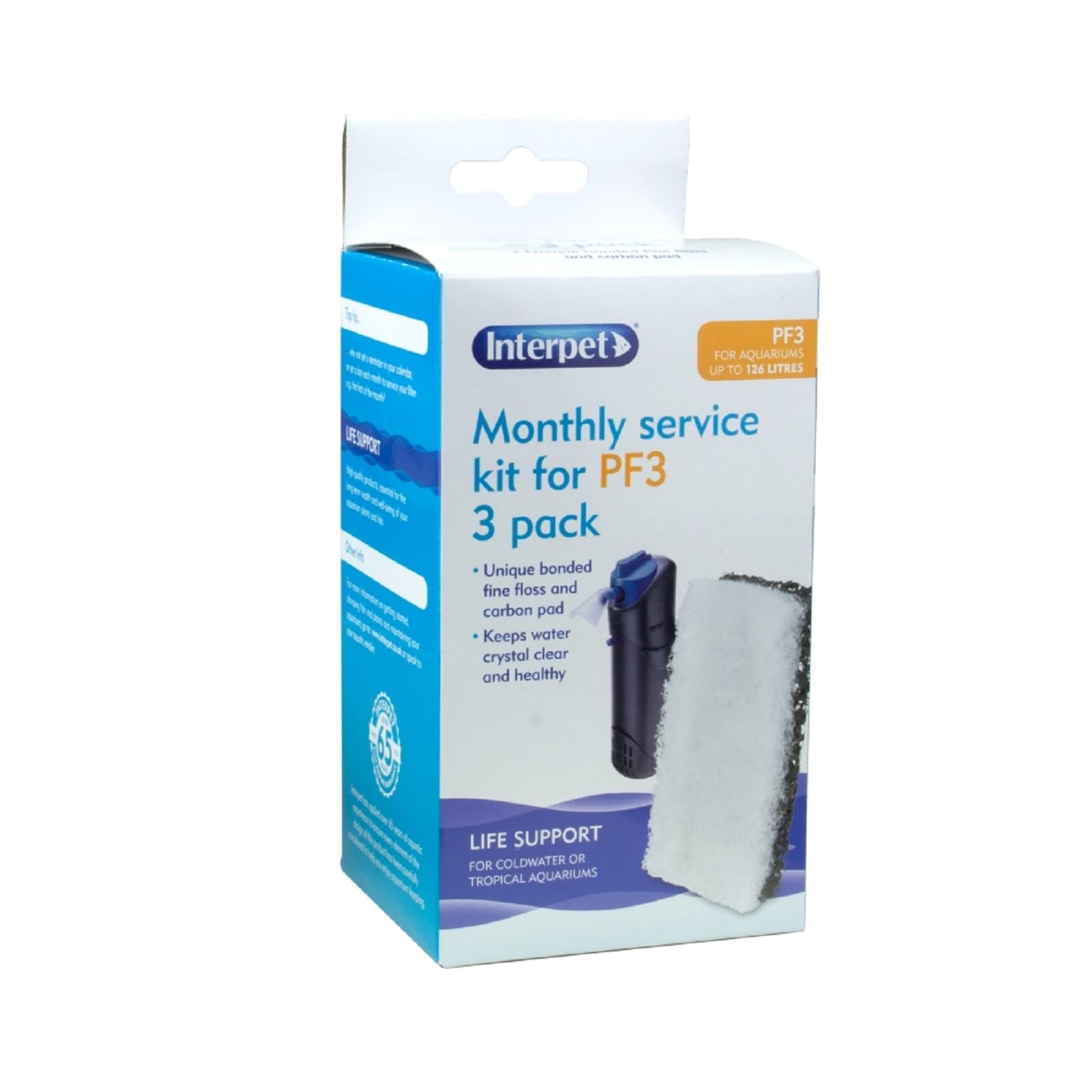 Interpet Monthly Service Kit for Interpet PF Mini Aquarium Power Filter, floss and carbon bonded replacement foams (Pack of 3),Small