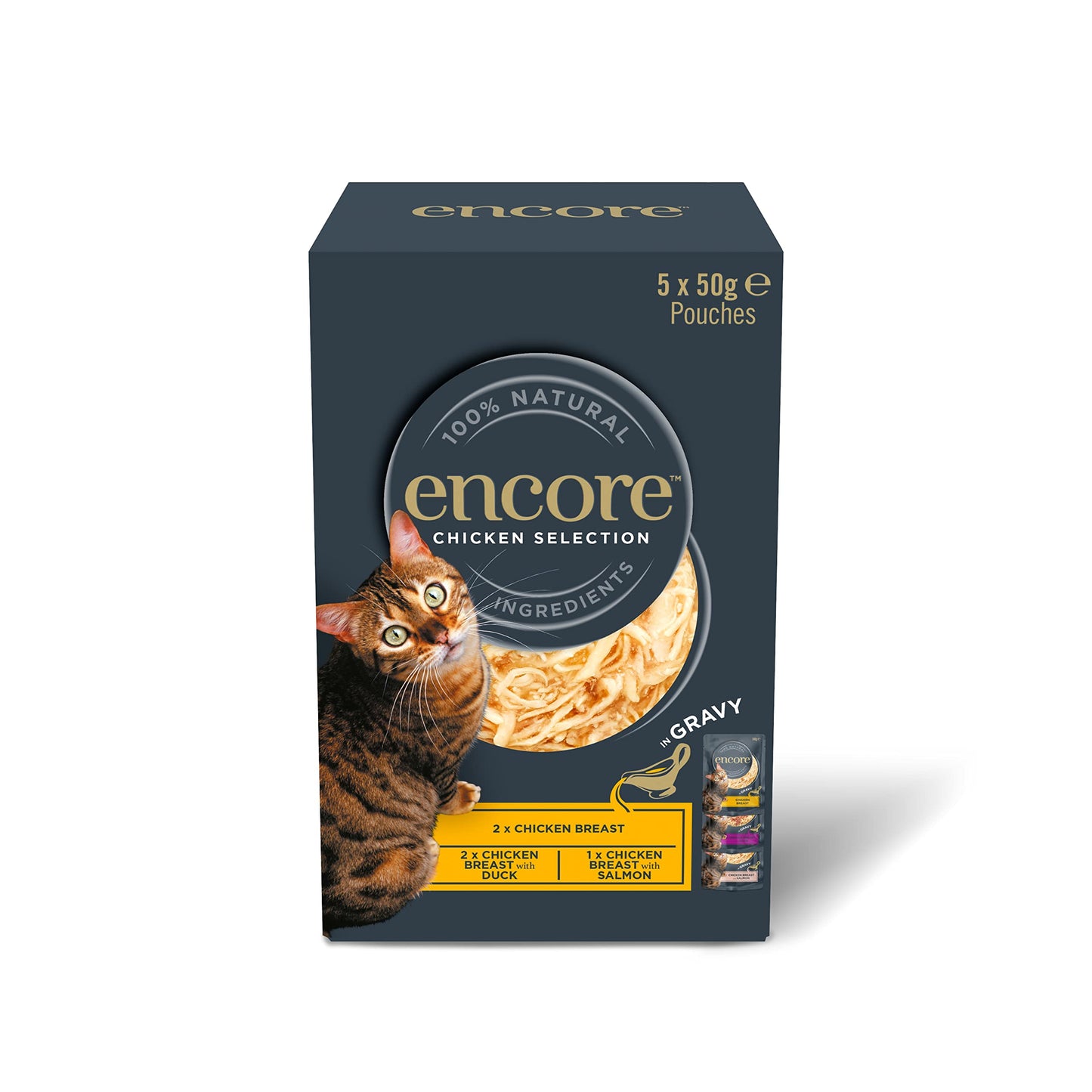 Encore 100% Natural Wet Cat Food Pouch, Tuna Fillet with Whitebait/Anchovy in Broth 70g Pouch (16 x 70g Pouches) (Packaging May Vary)