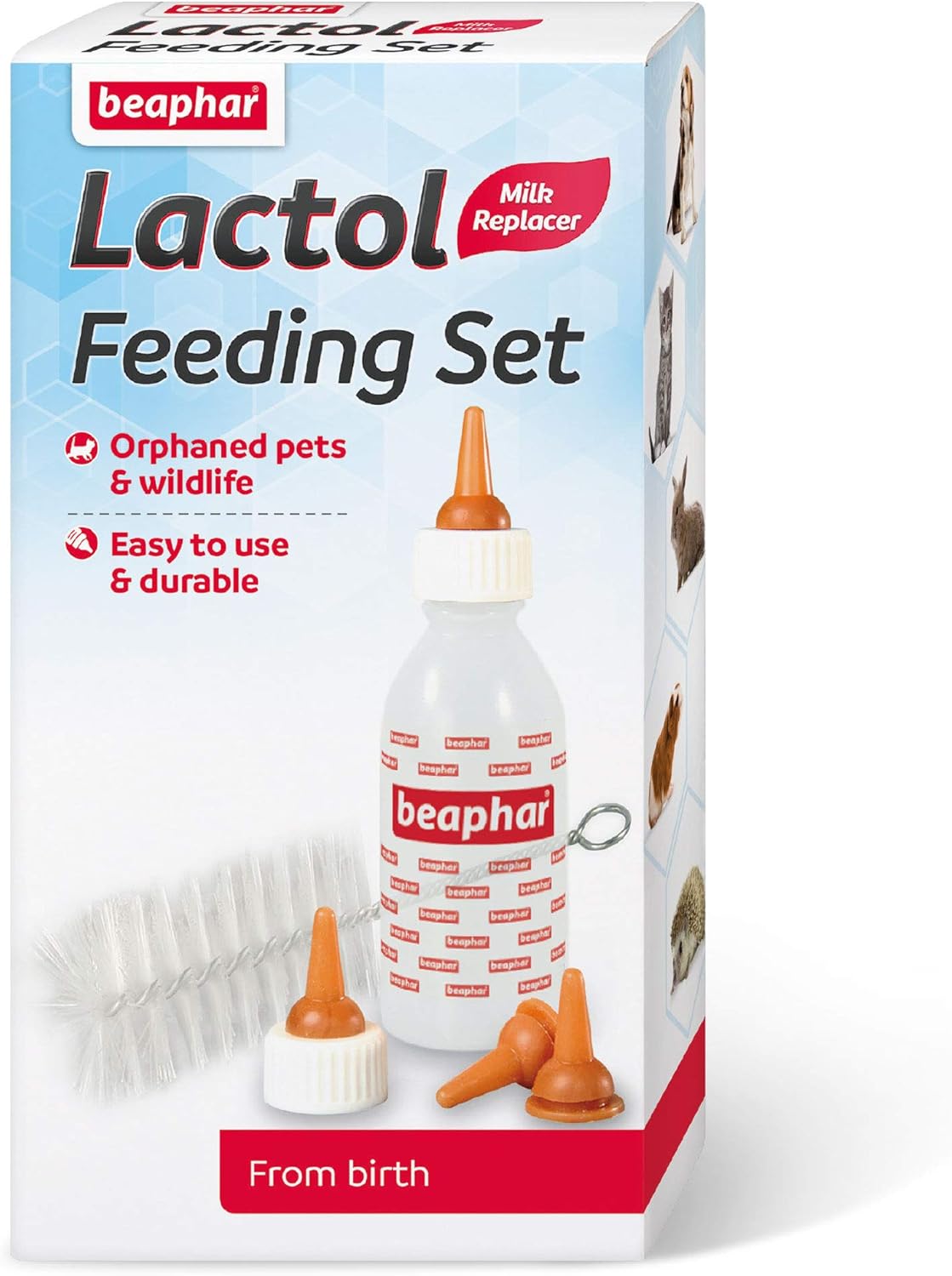 Beaphar | Lactol Feeding Set Accessories | For use with Milk Replacer | Helps feed New-born & Weaning Kittens, Puppies & Small Animals | Pack Contains 1 Bottle, 6 Teats & 1 Cleaning Brush