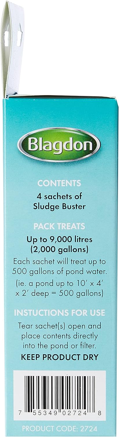 Blagdon Pond Sludge Buster, Digests Harmful Organic Waste, Introduces Good Bacteria, Keeps Pond Clean, 4 x 9g Sachets, Each Sachet Treats 2,273 Litres