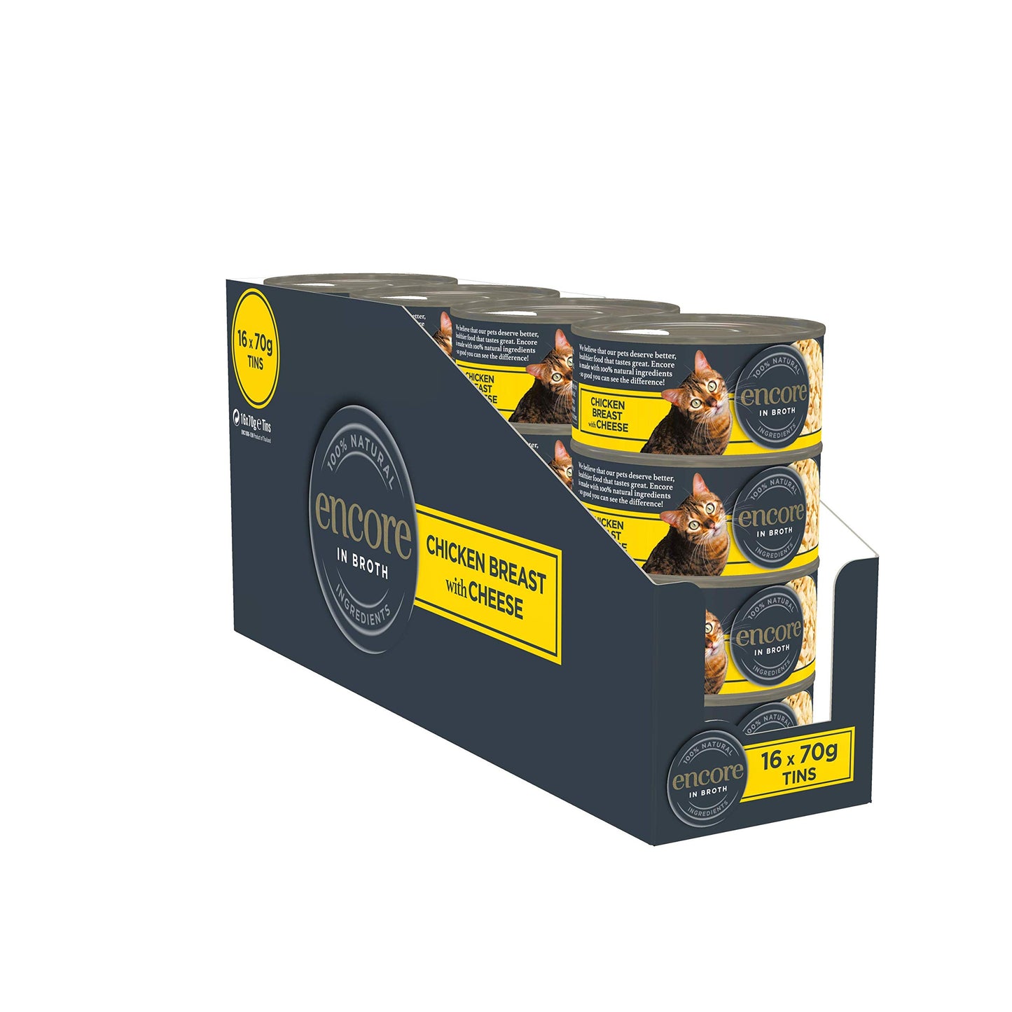 Encore 100% Natural Wet Cat Food Pouch, Tuna Fillet with Whitebait/Anchovy in Broth 70g Pouch (16 x 70g Pouches) (Packaging May Vary)