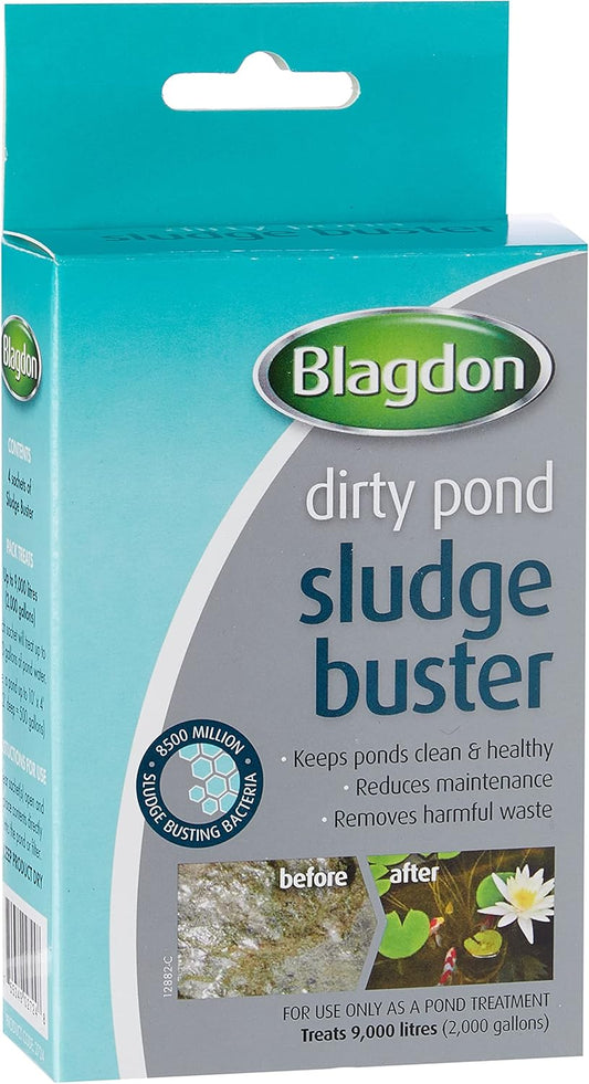 Blagdon Pond Sludge Buster, Digests Harmful Organic Waste, Introduces Good Bacteria, Keeps Pond Clean, 4 x 9g Sachets, Each Sachet Treats 2,273 Litres