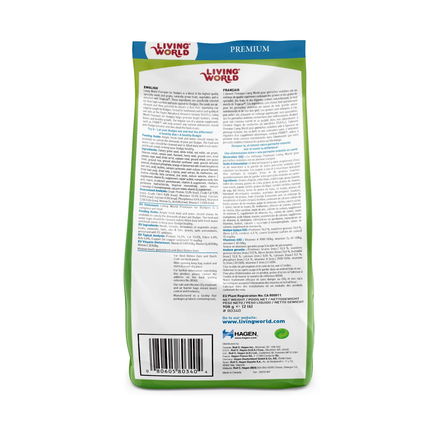 Living World Premium Mix For Budgies, 908 g (2 lb)