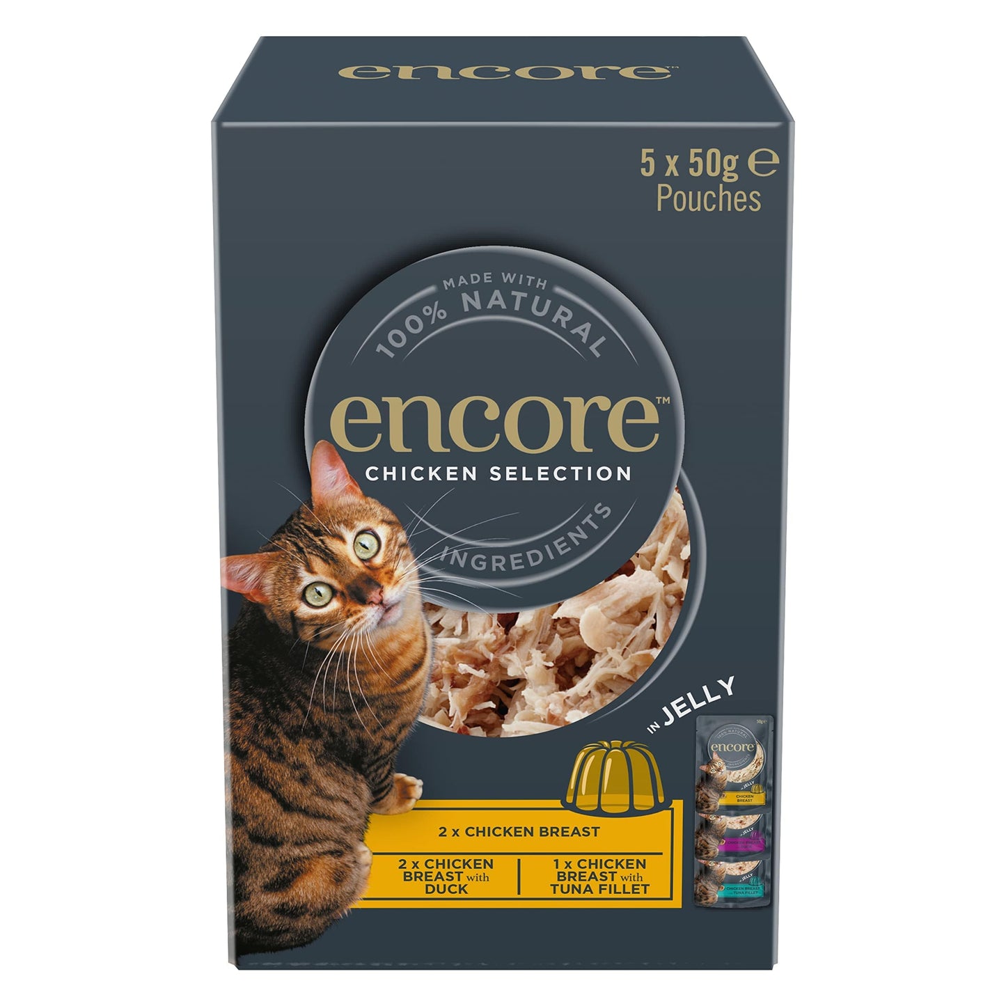 Encore 100% Natural Wet Cat Food Pouch, Tuna Fillet with Whitebait/Anchovy in Broth 70g Pouch (16 x 70g Pouches) (Packaging May Vary)